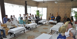 The Governor of Arunachal Pradesh Shri Tathagata Roy along with the First Lady of the State Smt Anuradha Roy, Chief Minister Shri Kalikho Pul, and other dignitaries in the High Tea at Gandhi Hall, Raj Bhavan, Itanagar on 10th July 2016.